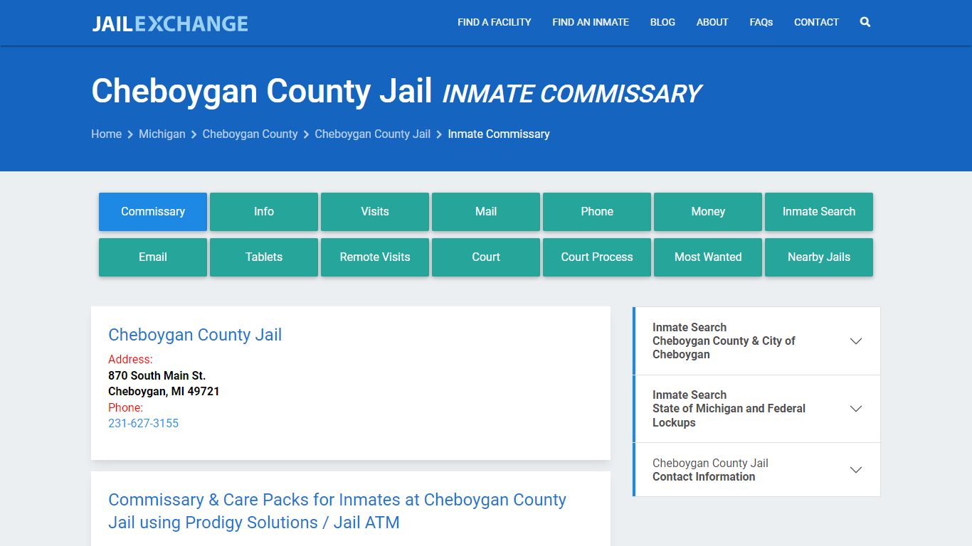 Cheboygan County Jail Inmate Commissary - Jail Exchange