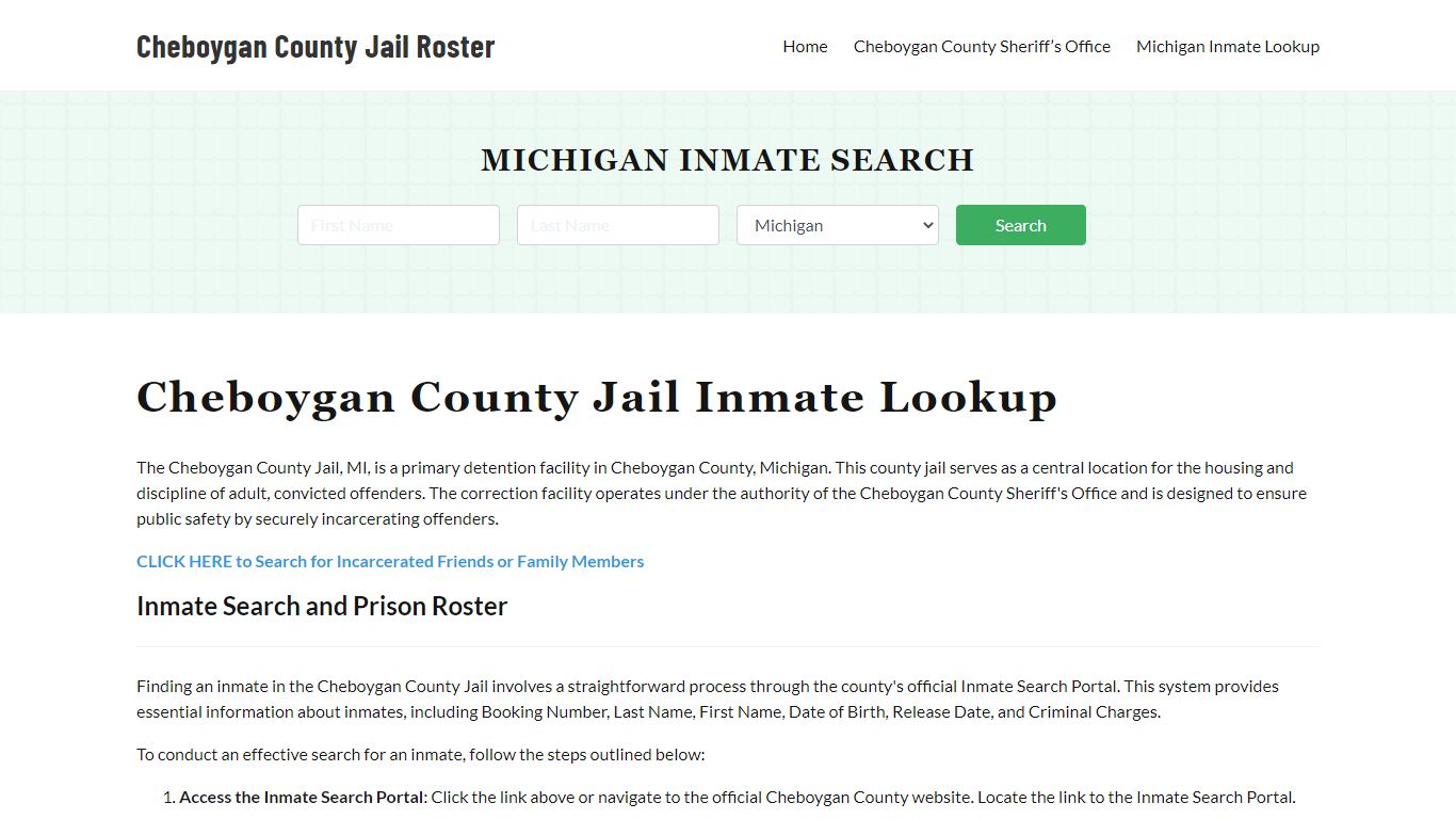 Cheboygan County Jail Roster Lookup, MI, Inmate Search