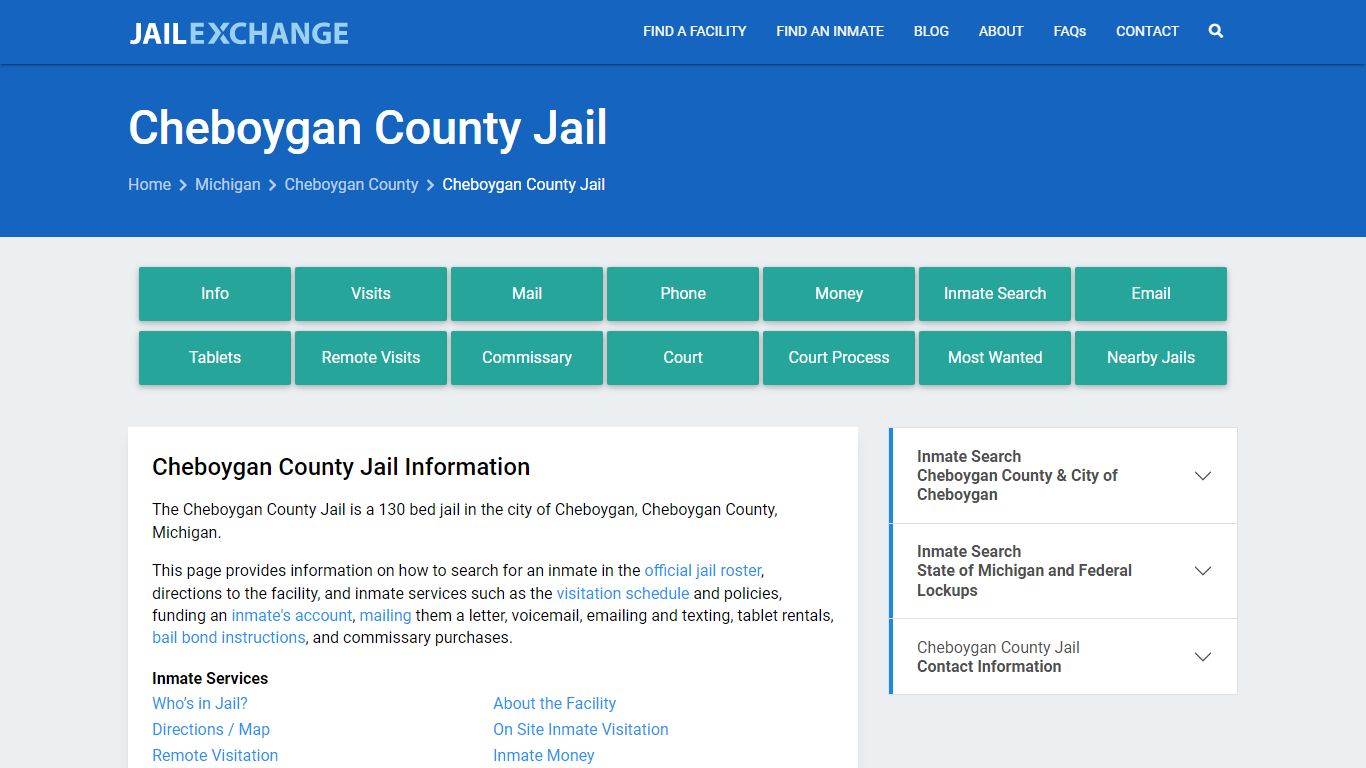 Cheboygan County Jail, MI Inmate Search, Information